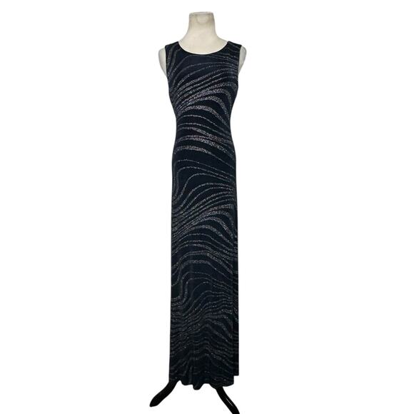 En Francais by Hue Waltzer navy silver sleeveless long formal dress size 4 - Picture 1 of 12